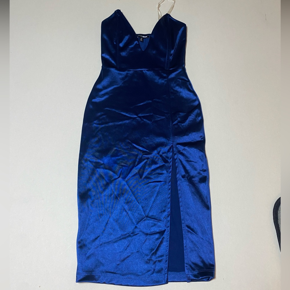 Fashion Nova Midnight Blue Satin Midi Dress